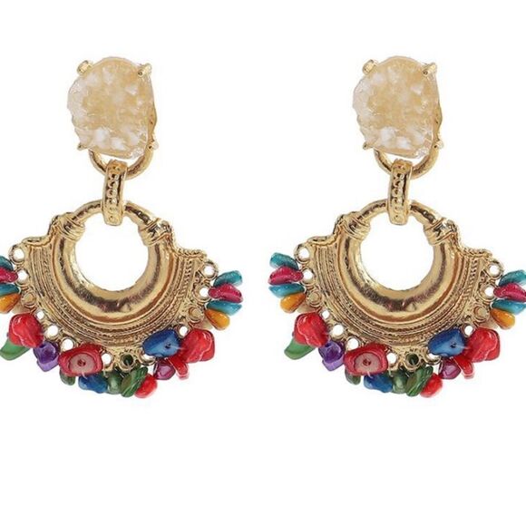 Multicolor Stone Drop Earrings - Picture 7 of 13